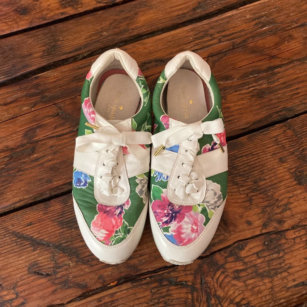 Kate Space Flower-print Leather Shoes Size 9
